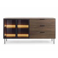 Komoda 180 cm z szufladami + LED przeszklona LIMA dąb dunin + czarny